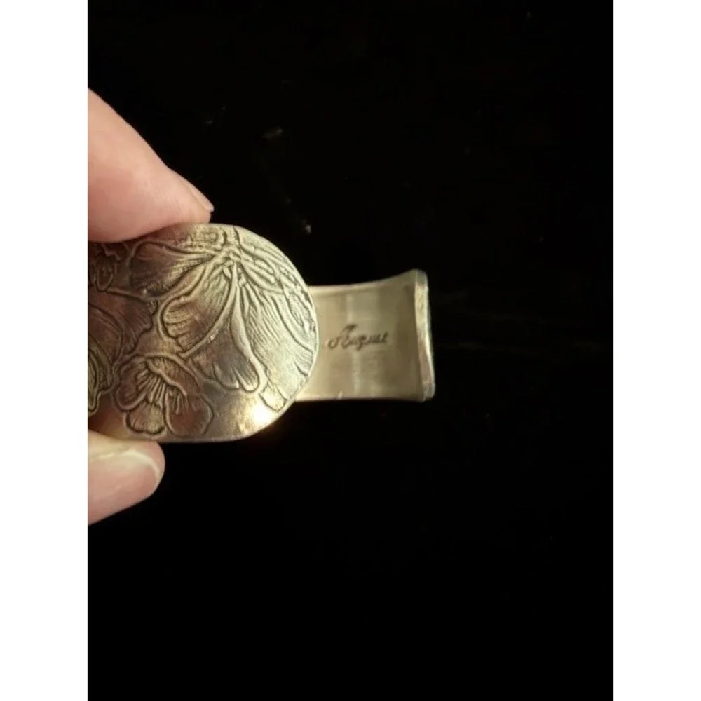 Vintage Salisbury Pewter August Poppy Flower of the Month cuff bracelet